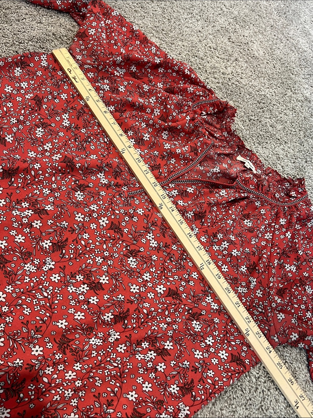 Max Studio 1X Coral Floral Peasant Blouse | Ruffle Split Neck Boho Top Plus Size - Picture 14 of 16